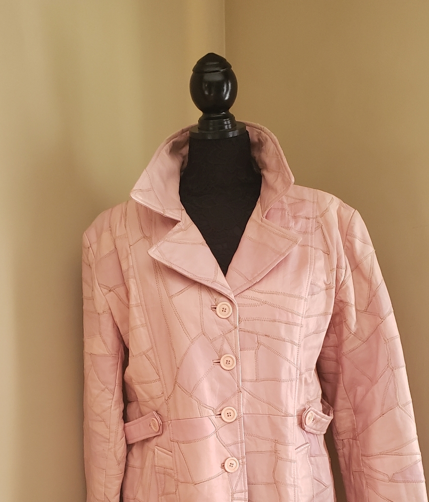 Vintage Pink leather Patchwork trench coat